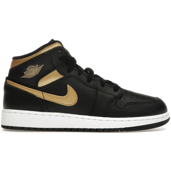 Jordan 1 Mid Black Metallic Gold Swoosh (GS)