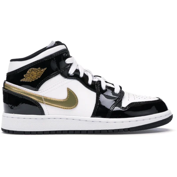 Jordan 1 Mid Patent Black White Gold (GS)