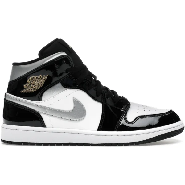 Jordan 1 Mid SE Patent Black White Metallic Silver Metallic Gold