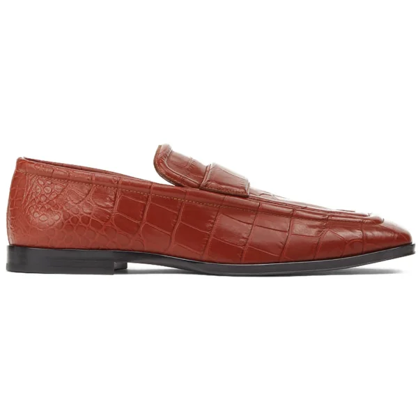 Bottega Veneta Croc-Effect Leather Loafer Brown
