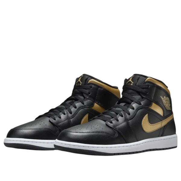Jordan 1 Mid Black Metallic Gold Swoosh (GS)