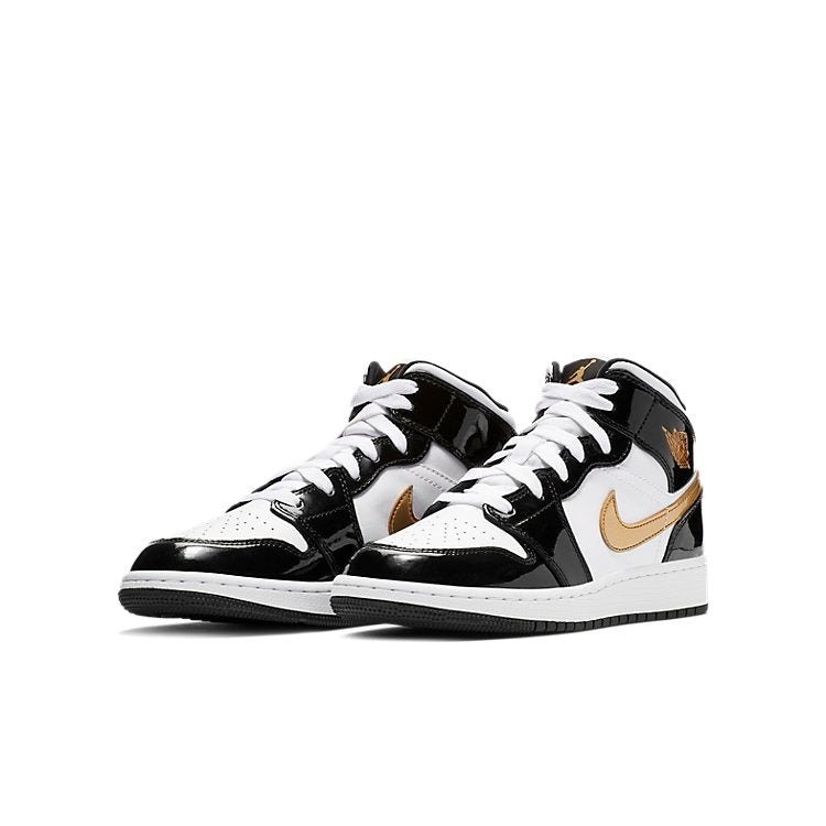 Jordan 1 Mid Patent Black White Gold (GS) 4 Jordan 1 Mid Patent Black White Gold (GS)