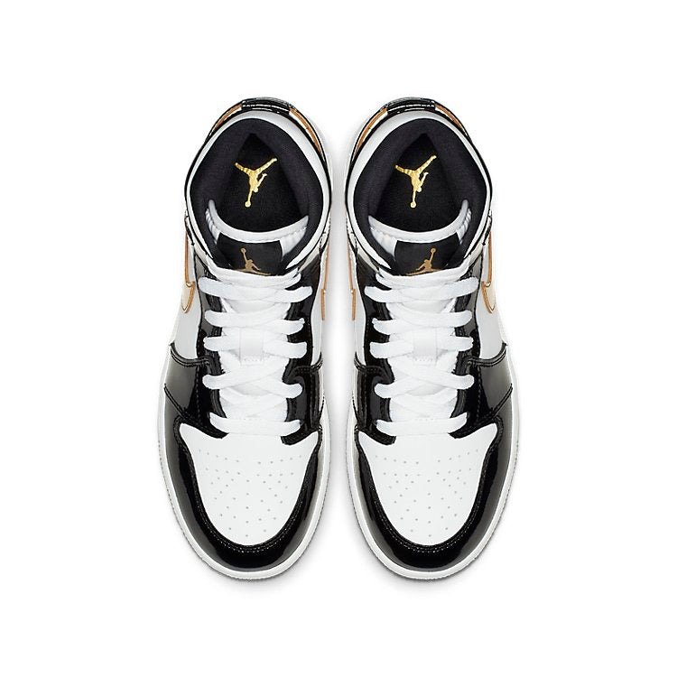 Jordan 1 Mid Patent Black White Gold (GS) 5 Jordan 1 Mid Patent Black White Gold (GS)