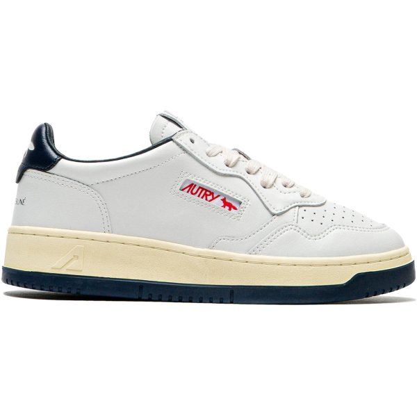 Autry Medalist Leather Low Maison Kitsune White Navy (Womens)