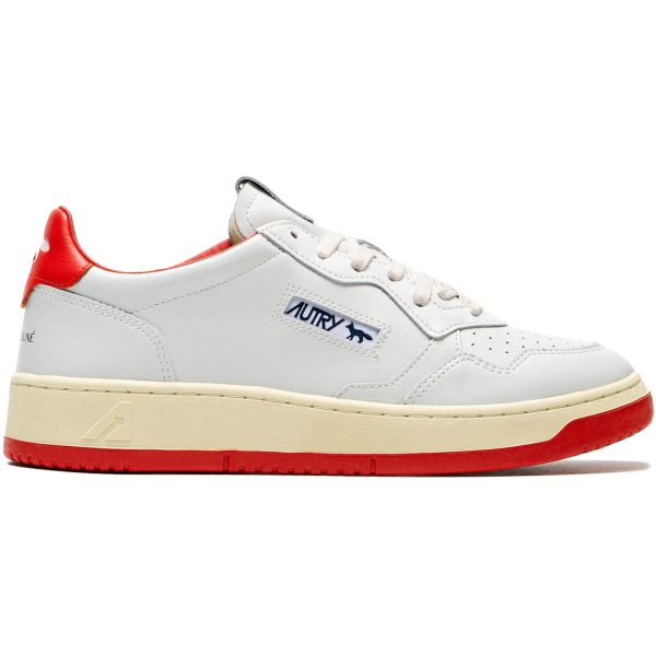 Autry Medalist Leather Low Maison Kitsune White Red