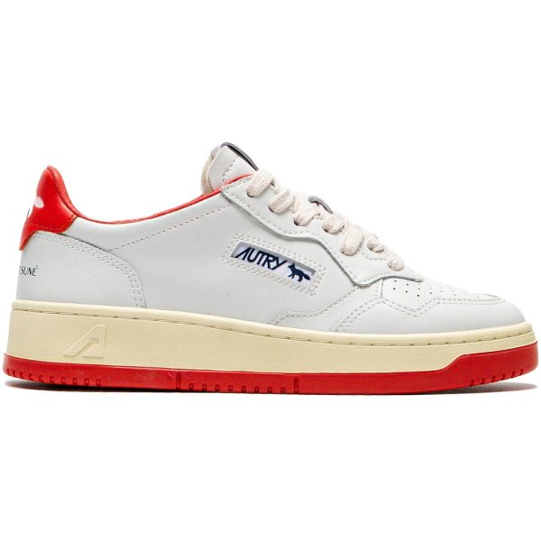 Autry Medalist Leather Low Maison Kitsune White Red (Womens)