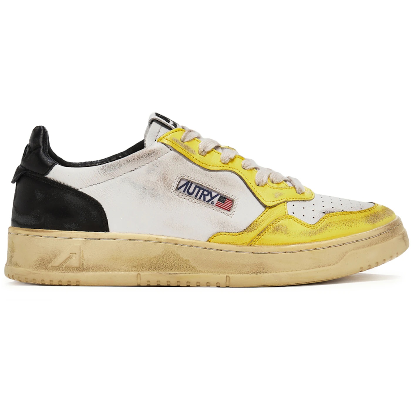 Autry Medalist Leather Low Super Vintage White Yellow Black (Womens) 1 Autry Medalist Leather Low Super Vintage White Yellow Black Womens 2