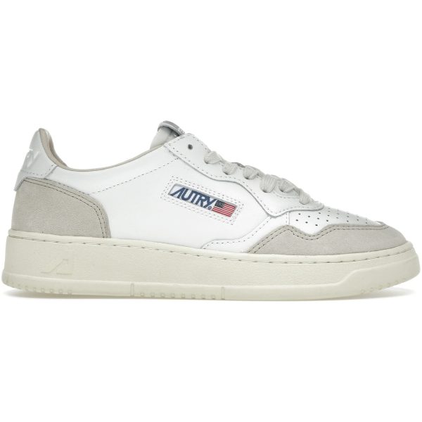 Autry Medalist Leather Low White Beige Suede (Womens)