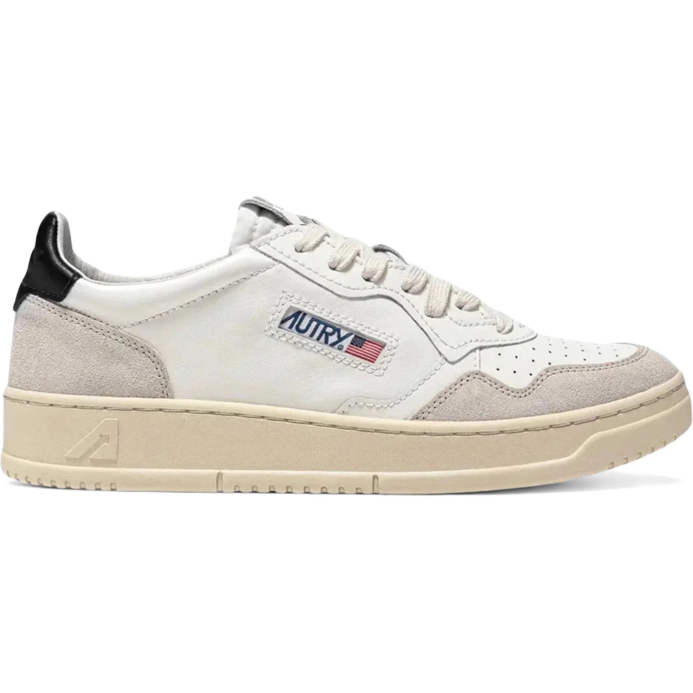 Autry Medalist Leather Low White Black Beige (Womens) 2 Autry Medalist Leather Low White Black Beige Womens 3