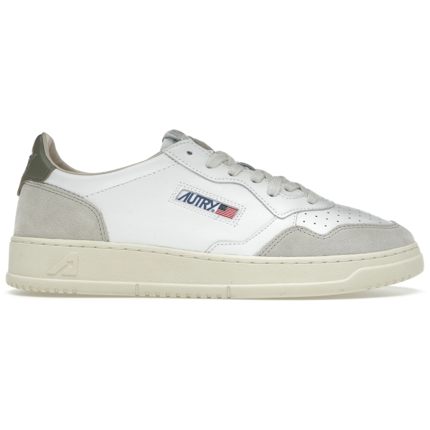 Autry Medalist Leather Low White Covert Green Beige 3 Autry Medalist Leather Low White Covert Green Beige