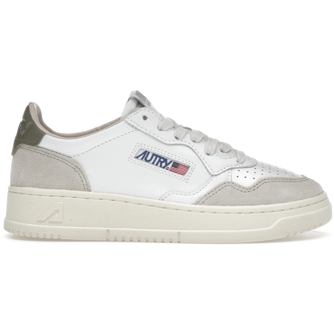 Autry Medalist Leather Low White Covert Green Beige (Womens) 2 Autry Medalist Leather Low White Covert Green Beige Womens 2