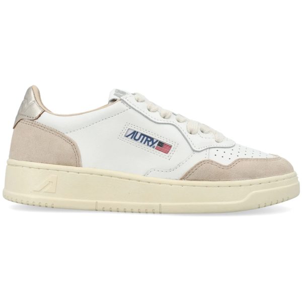 Autry Medalist Leather Low White Gold Beige (Womens)