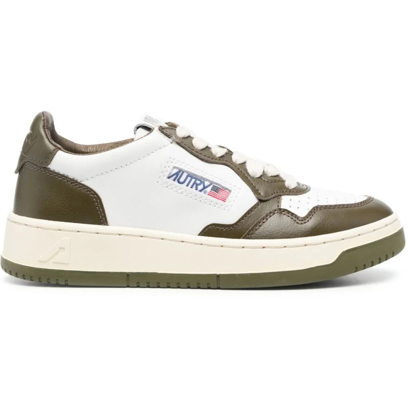 Autry Medalist Leather Low White Olive (Womens) 1 Autry Medalist Leather Low White Olive Womens 1