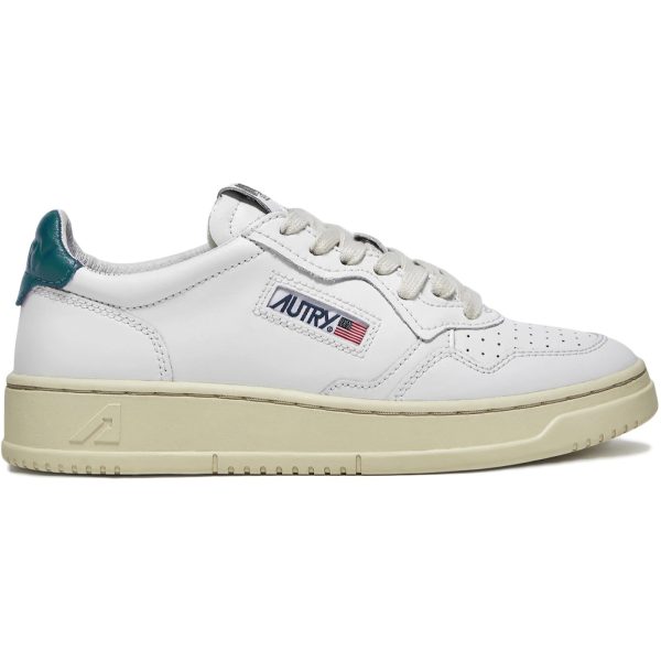 Autry Medalist Leather Low White Petrol Blue