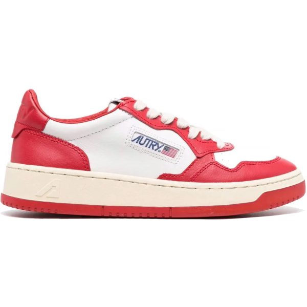 Autry Medalist Leather Low White Red (Womens)