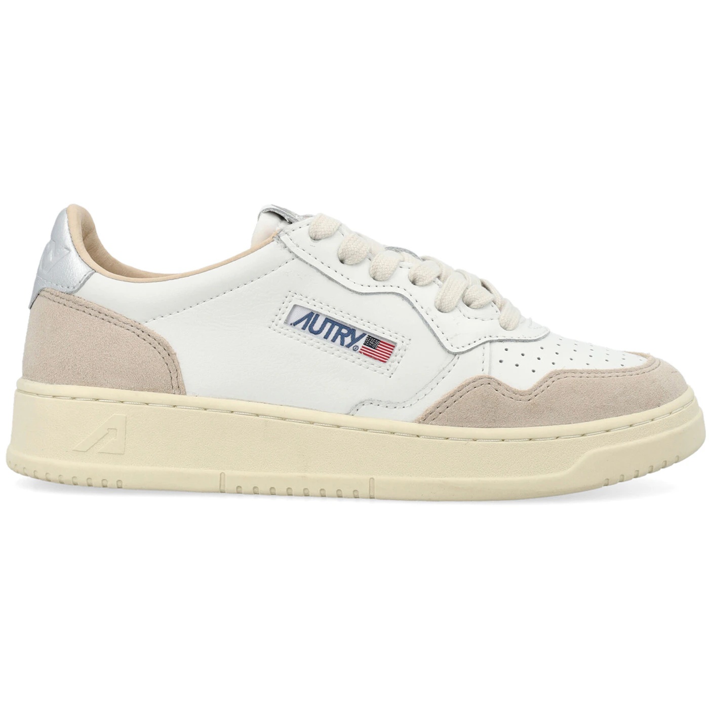 Autry Medalist Leather Low White Silver Beige (Womens) 3 Autry Medalist Leather Low White Silver Beige (Womens)