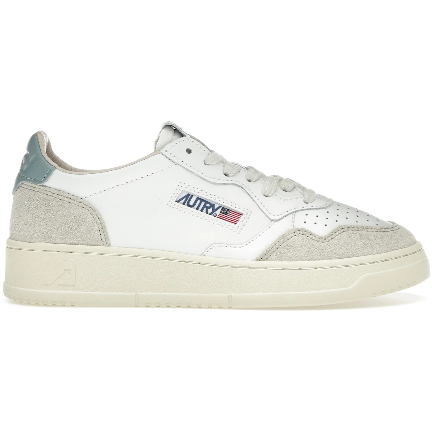 Autry Medalist Leather Low White Silver Blue Beige (Womens) 1 Autry Medalist Leather Low White Silver Blue Beige Womens 1
