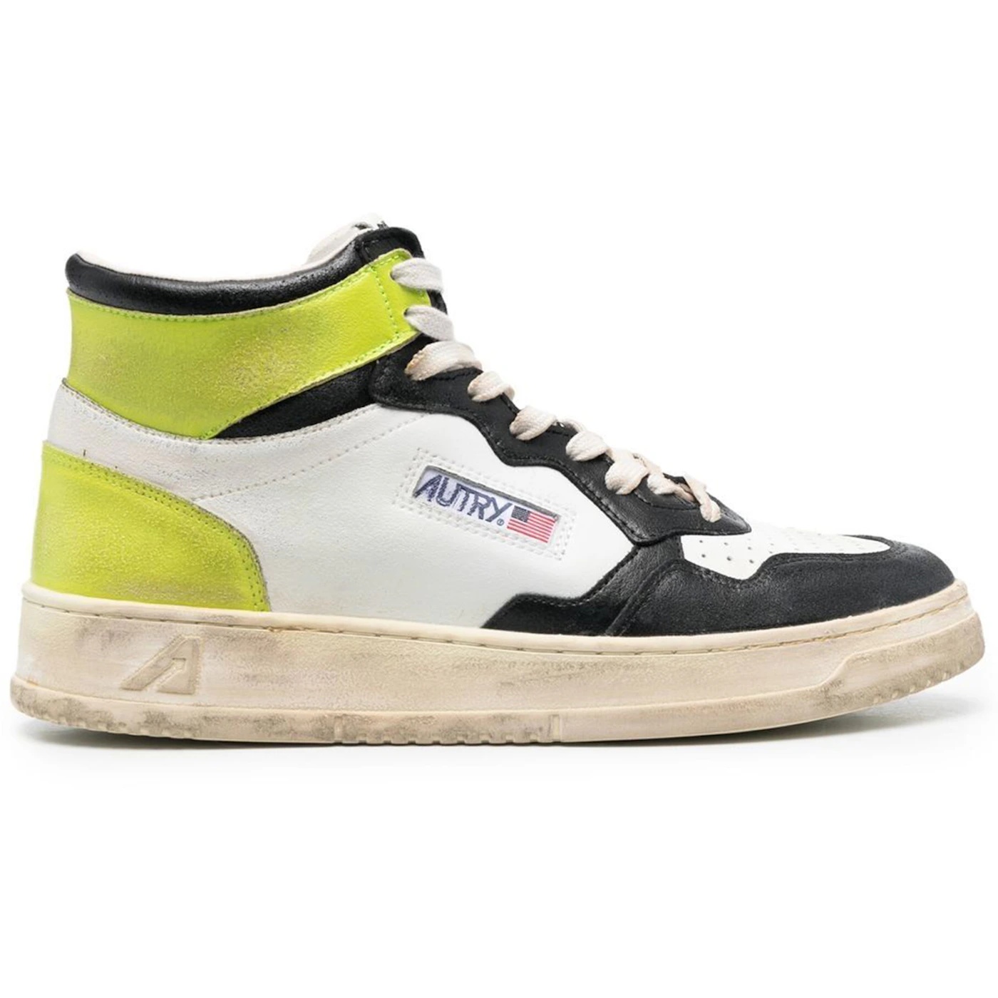 Autry Medalist Leather Mid Super Vintage White Lime Green Black 2 Autry Medalist Leather Mid Super Vintage White Lime Green Black 2
