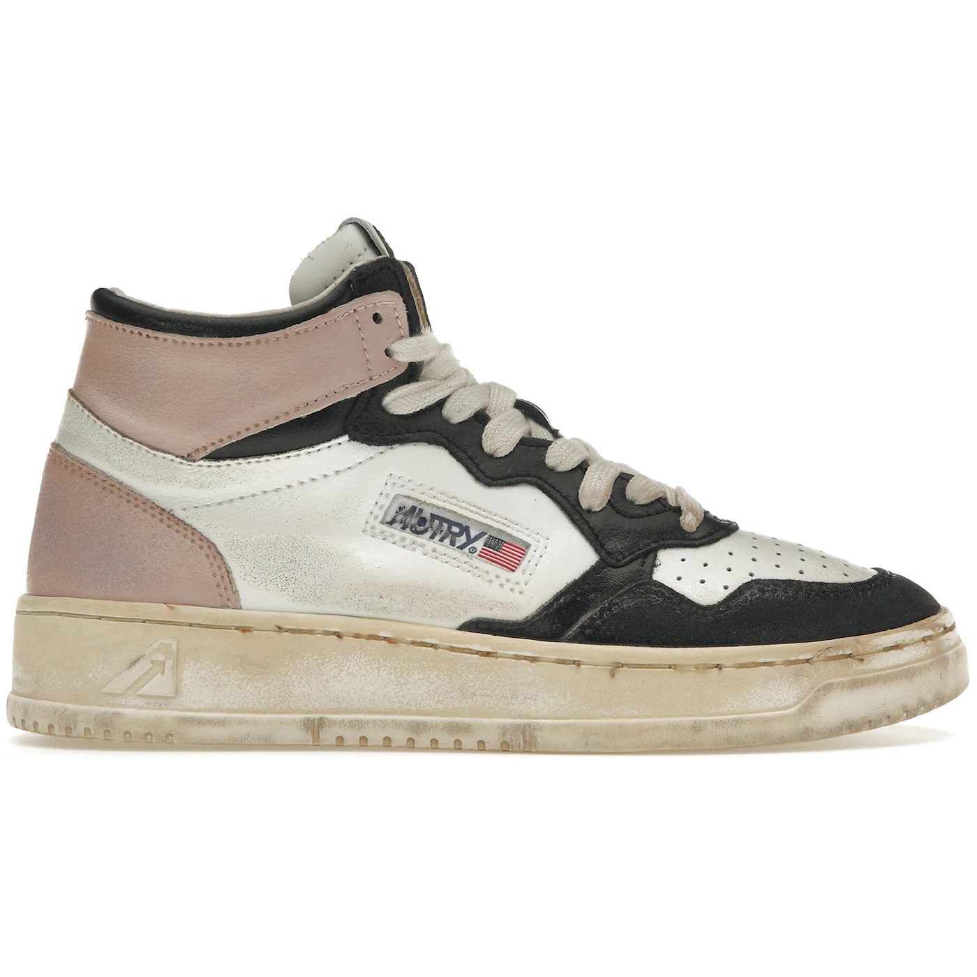 Autry Medalist Leather Mid Super Vintage White Pink Black (Womens) 2 Autry Medalist Leather Mid Super Vintage White Pink Black Womens 2
