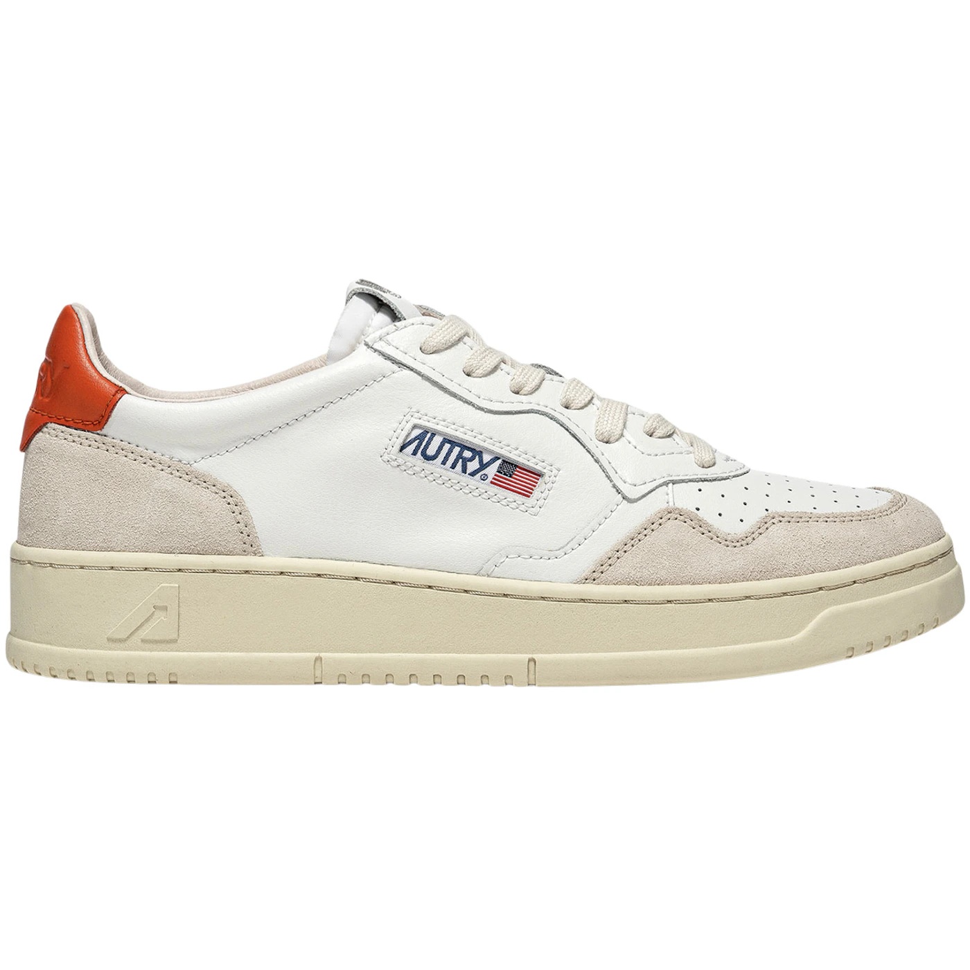 Autry Medalist Leather Suede Low White Beige Orange (Womens) 1 Autry Medalist Leather Suede Low White Beige Orange Womens 1