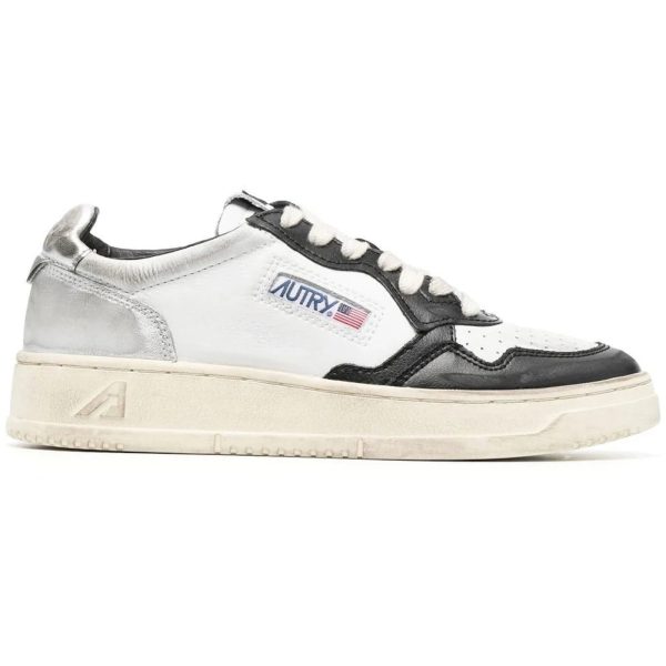 Autry Medalist Super Vintage Leather Low White Black Silver (Womens)