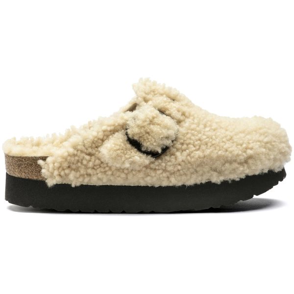 Birkenstock Boston Big Buckle Platform Shearling Teddy Eggshell
