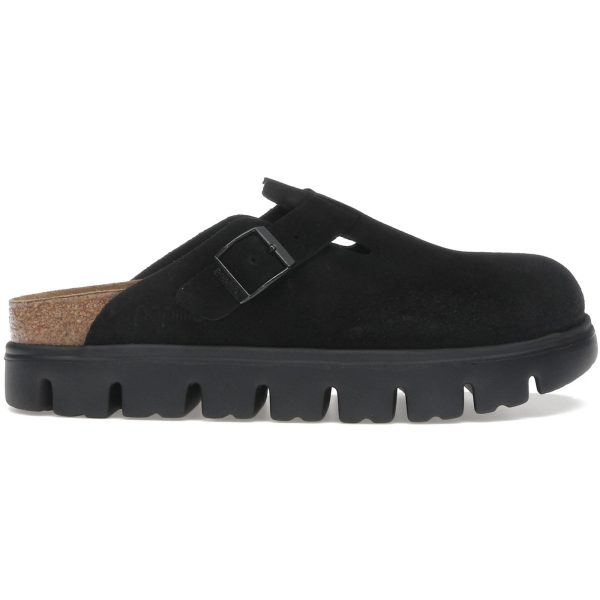Birkenstock Boston Chunky Suede Black Black Sole (Narrow) (Womens)
