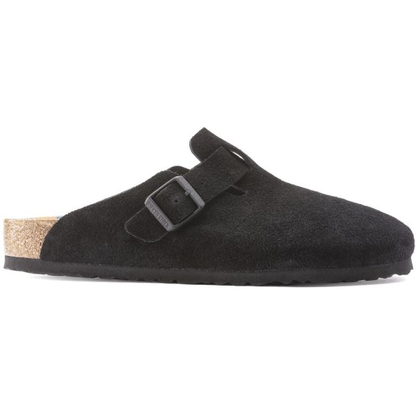 Birkenstock Boston Suede Black Pattern Footbed