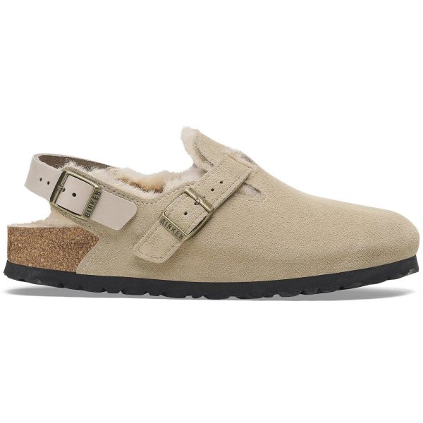 Birkenstock Tokio Shearling Suede Leather Taupe
