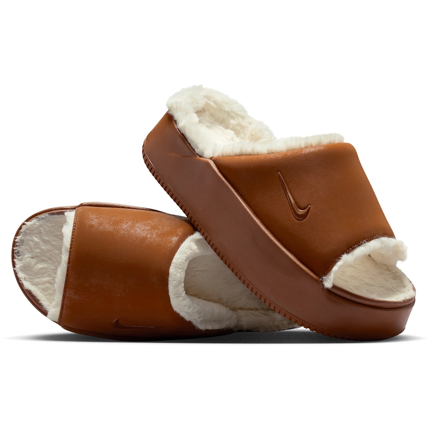 Nike Calm Elevation Fur Slide Light British Tan Coconut Milk Womens 3