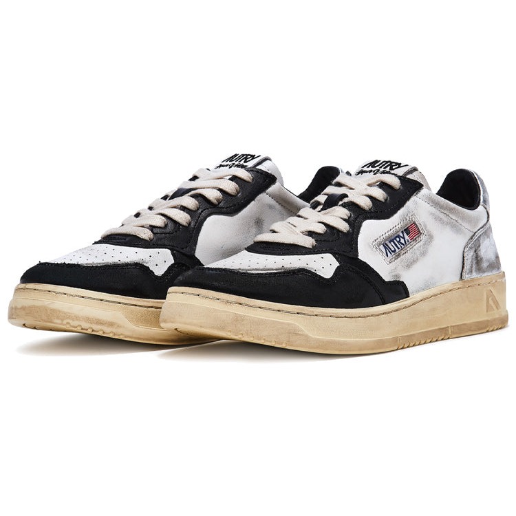 Autry Medalist Leather Low Distressed White Black Silver 4 Autry Medalist Leather Low Distressed White Black Silver