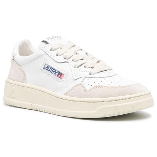 Autry Medalist Leather Low White Beige Suede (Womens)