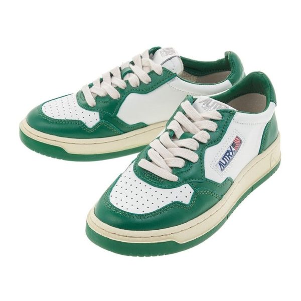 Autry Medalist Leather Low White Green (Womens)