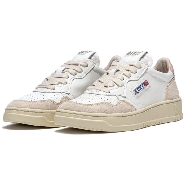 Autry Medalist Leather Low White Pink (Womens)