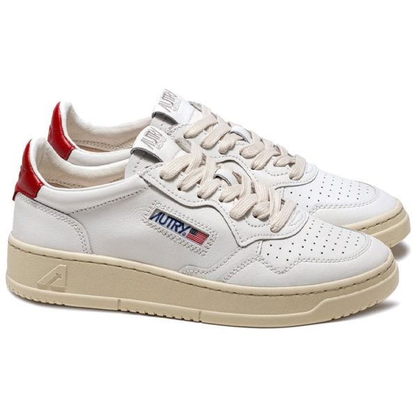 Autry Medalist Leather Low White Red (Womens)