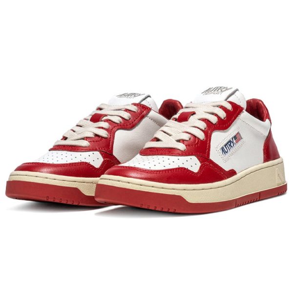 Autry Medalist Leather Low White Red (Womens)