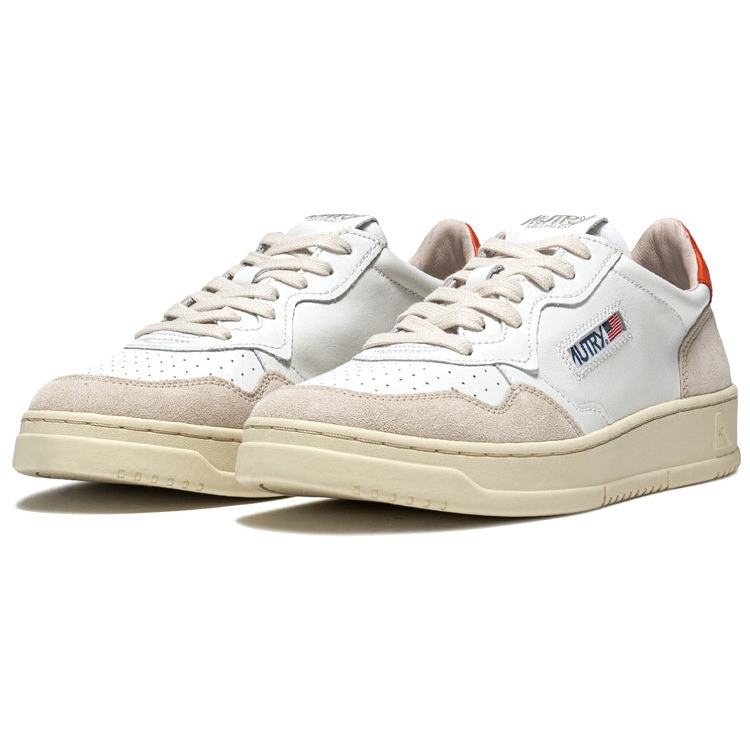 Autry Medalist Leather Suede Low White Beige Orange (Womens) 4 Autry Medalist Leather Suede Low White Beige Orange (Womens)
