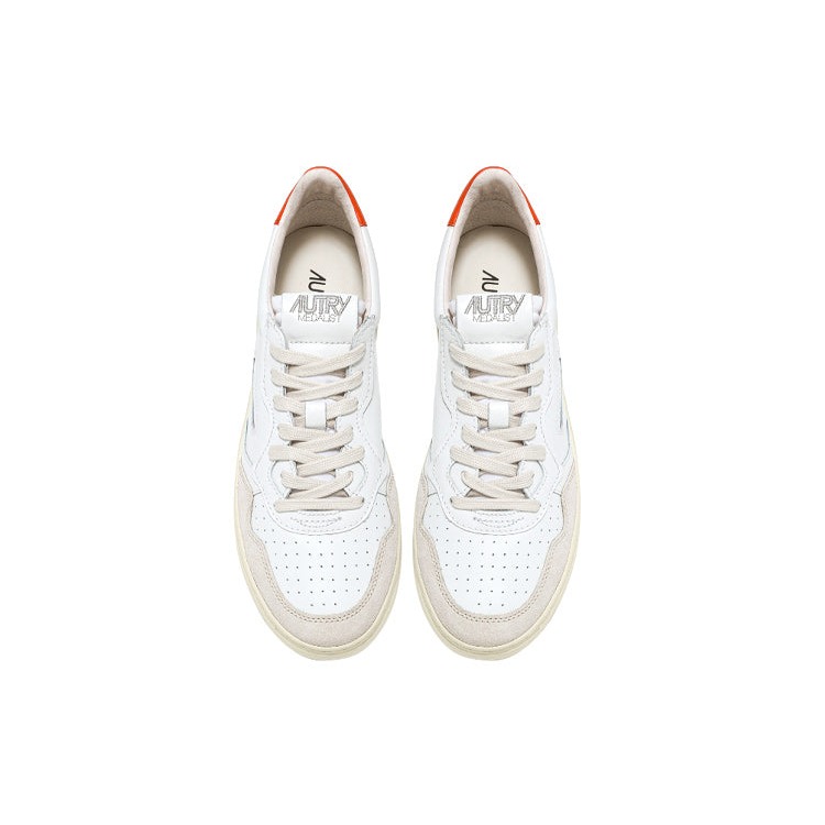 Autry Medalist Leather Suede Low White Beige Orange (Womens) 5 Autry Medalist Leather Suede Low White Beige Orange (Womens)