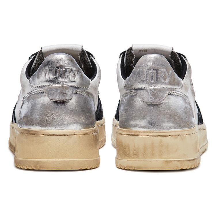 Autry Medalist Super Vintage Leather Low White Black Silver (Womens) 6 Autry Medalist Super Vintage Leather Low White Black Silver (Womens)