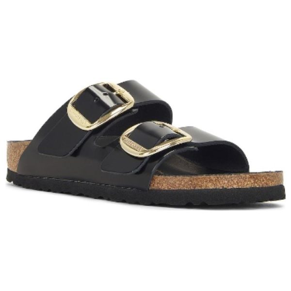 Birkenstock Arizona Big Buckle Natural Leather Patent Black Gold (Womens)