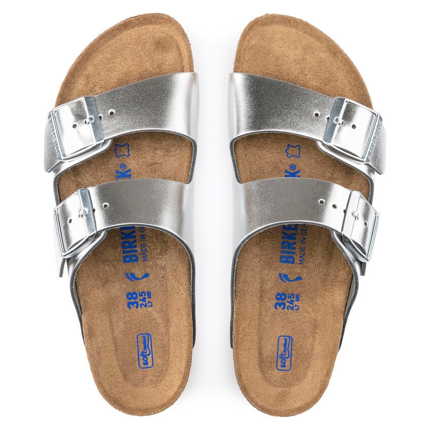 Birkenstock Arizona Softbed Metallic Silver (Womens) 5 Birkenstock Arizona Softbed Metallic Silver (Womens)