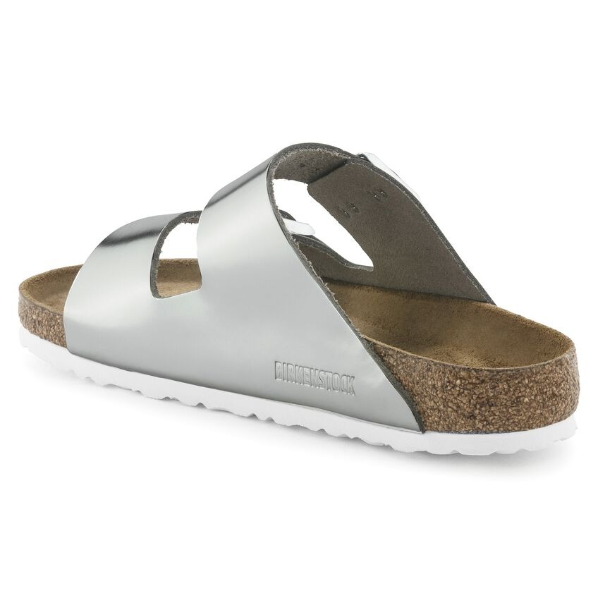 Birkenstock Arizona Softbed Metallic Silver (Womens) 6 Birkenstock Arizona Softbed Metallic Silver (Womens)