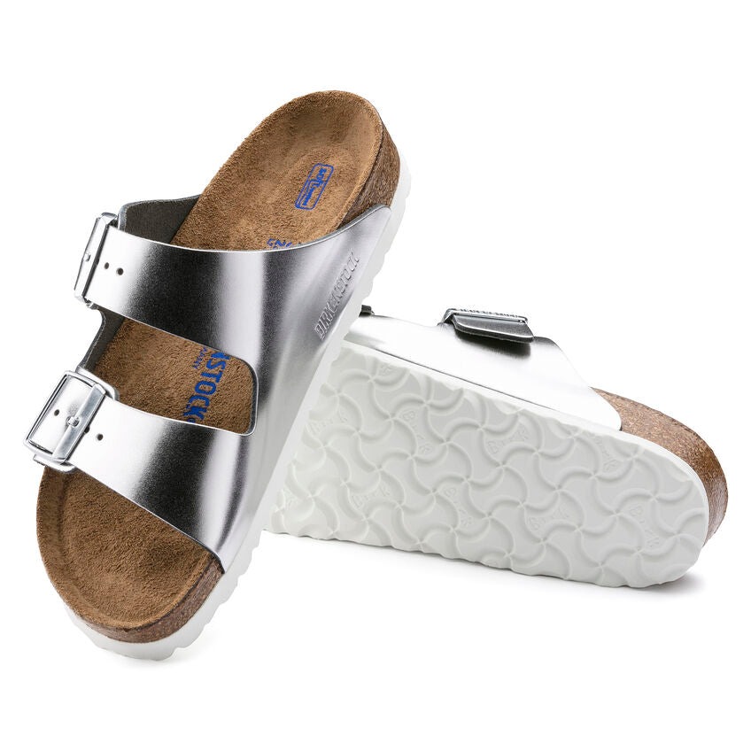 Birkenstock Arizona Softbed Metallic Silver (Womens) 7 Birkenstock Arizona Softbed Metallic Silver (Womens)