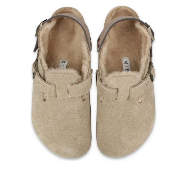 Birkenstock Tokio Shearling Suede Leather Taupe