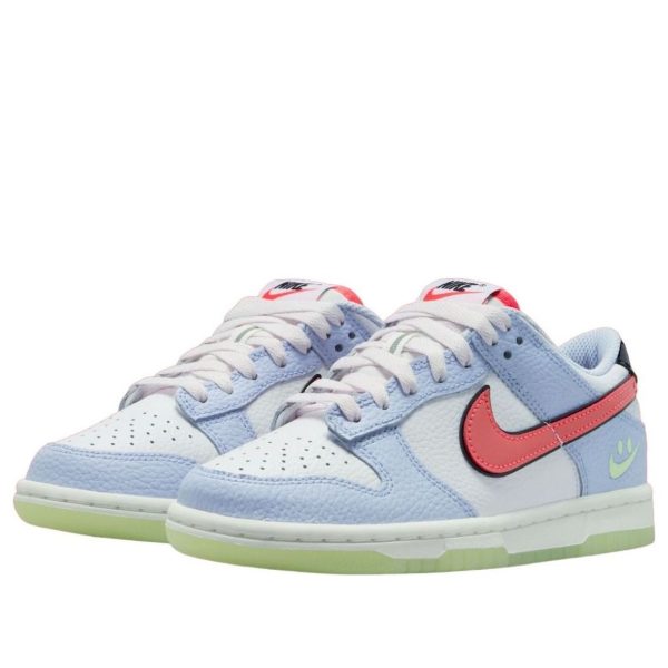 Nike Dunk Low Smiley Swoosh White Hydrogen Blue Crimson (GS)