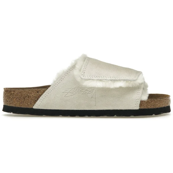 Birkenstock Solana Shearling Slide Stussy Bone
