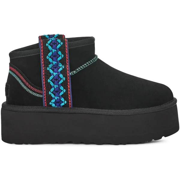 UGG Classic Ultra Mini Braid Platform Boot Black (Women&rsquo;s)