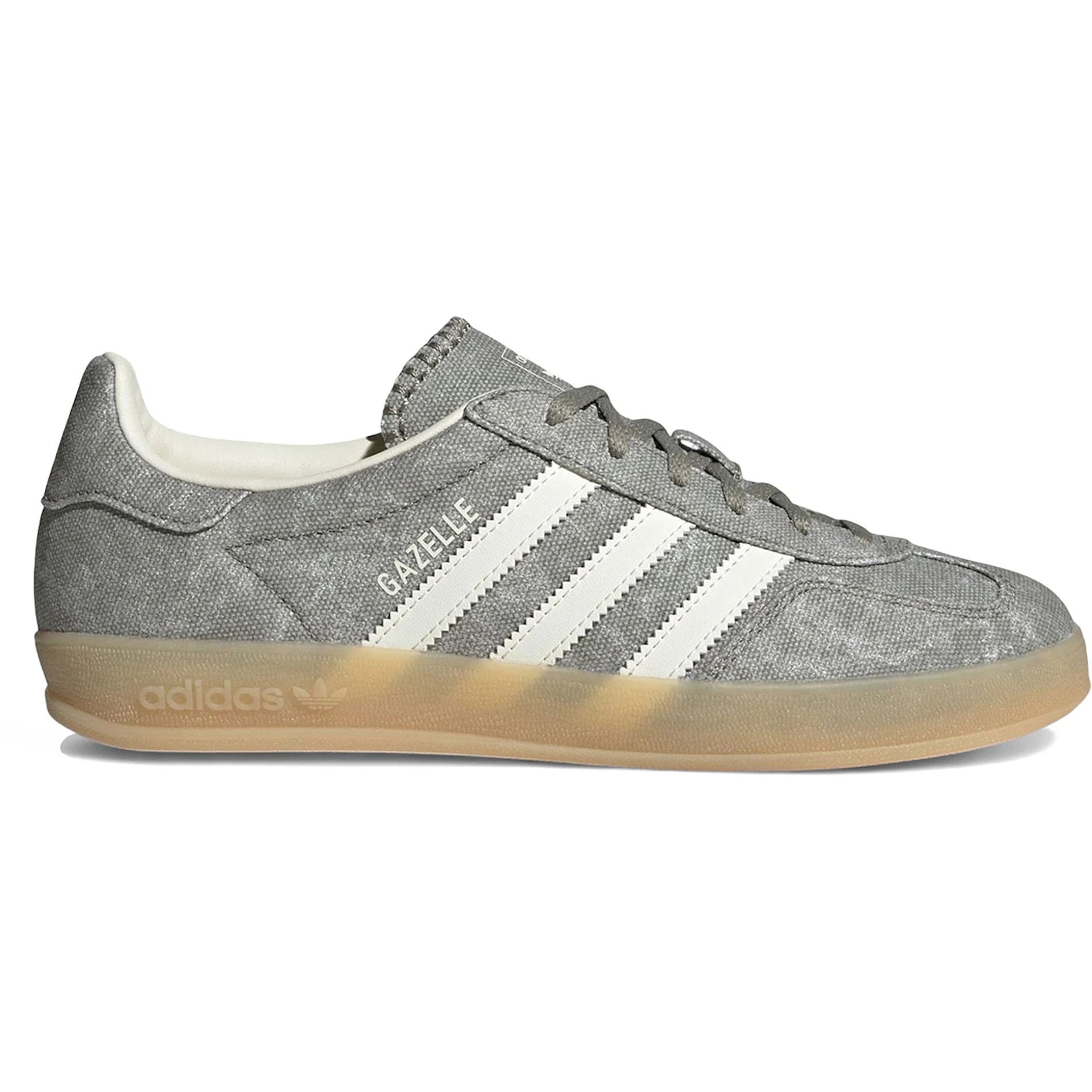 adidas Gazelle Indoor Silver Pebble Off White Canvas Womens 2