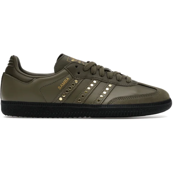 adidas Samba OG Studded Stripes Dark Khaki Black (Womens)