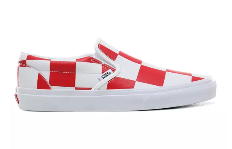 Vans Classic Slip-On Leather Check White Racing Red 4 Vans Classic Slip-On Leather Check White Racing Red